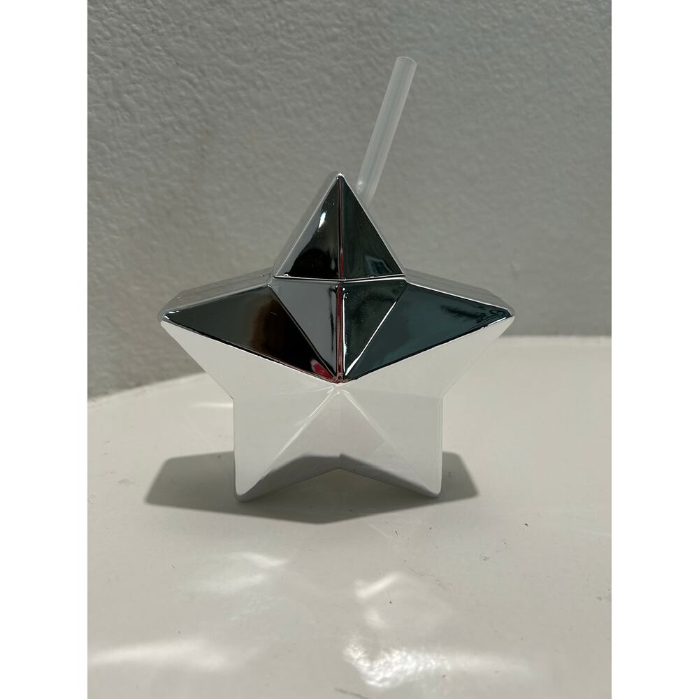 NOVELTY TUMBLER NWT Set of 3 Metallic Red Blue Silver with Straw - Picture 8 of 10